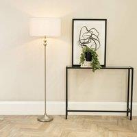 ValueLights Maggie Brushed Chrome Candlestick Floor Lamp with Fabric Shade with LED Bulb in White