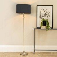 ValueLights Maggie Brushed Chrome Candlestick Floor Lamp with Fabric Shade with LED Bulb in Charcoal