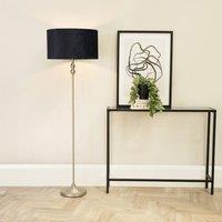 ValueLights Maggie Brushed Chrome Candlestick Floor Lamp with Velvet Lamp Shade and LED Bulb in Black