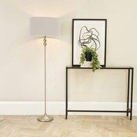ValueLights Maggie Brushed Chrome Candlestick Floor Lamp with Fabric Shade with LED Bulb in Grey