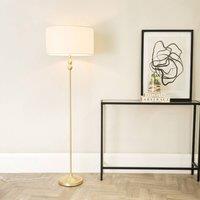 ValueLights Maggie Gold Metal Candlestick Floor Lamp with Fabric Lamp Shade and LED Bulb in White