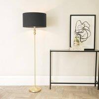 ValueLights Maggie Gold Metal Candlestick Floor Lamp with Fabric Lamp Shade and LED Bulb in Charcoal