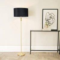 ValueLights Maggie Gold Candlestick Floor Lamp with Velvet Lamp Shade and LED Bulb in Black