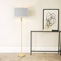 ValueLights Maggie Gold Metal Candlestick Floor Lamp with Fabric Lamp Shade and LED Bulb in Grey