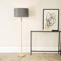 ValueLights Maggie Gold Candlestick Floor Lamp with Velvet Lamp Shade and LED Bulb in Grey