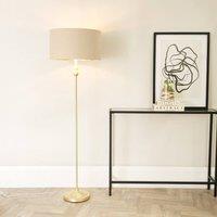 ValueLights Maggie Gold Candlestick Floor Lamp with Beige and Metallic Gold Shade and Bulb