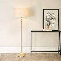 ValueLights Maggie Gold Metal Candlestick Floor Lamp with Fabric Lamp Shade and LED Bulb in Natural