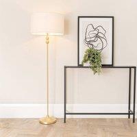 ValueLights Maggie Gold Candlestick Floor Lamp with Cream Boucle Lamp Shade and LED Bulb