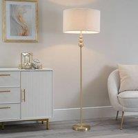 ValueLights Marissa Cream Boucle Shade with Brushed Gold Stacked Ball Floor Lamp with Bulb