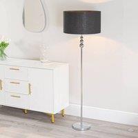 ValueLights Marissa Fabric Drum Shade with Chrome Stacked Ball Floor Lamp with LED Bulb in Black