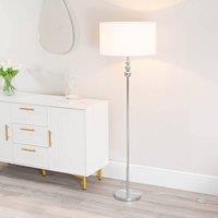 ValueLights Marissa Fabric Drum Shade with Chrome Stacked Ball Floor Lamp with LED Bulb in White