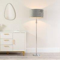 ValueLights Marissa Velvet Drum Shade with Chrome Stacked Ball Floor Lamp with LED Bulb in Grey