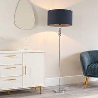 ValueLights Marissa Fabric Drum Shade with Chrome Stacked Ball Floor Lamp with LED Bulb in Navy