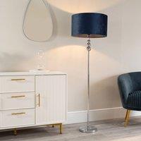 ValueLights Marissa Velvet Drum Shade with Chrome Stacked Ball Floor Lamp with LED Bulb in Navy
