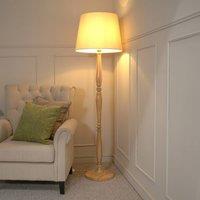 ValueLights Victoria Light Wood Traditional Floor Lamp with Fabric Tapered Shade and Bulb in Cream