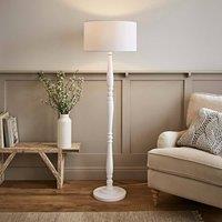 ValueLights Victoria White Wood Traditional Floor Lamp with Fabric Drum Shade and LED Bulb