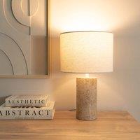 ValueLights Cloe Marble Effect Natural Table Lamp with Drum Shade and LED Bulb in Cream