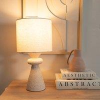 ValueLights Cady Stone Effect Natural Table Lamp with Drum Shade and LED Bulb in Cream