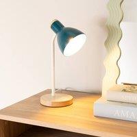 ValueLights Woody Metal Dome Shade Wooden Base Desk Task Table Lamp with LED Bulb in Blue