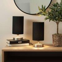 ValueLights Francis Brushed Chrome Dimmable Touch Table Lamps with Fabric Shade in Black