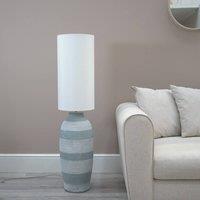 ValueLights Deegan Grey Ceramic Midi Compact Floor Lamp with Tall Fabric Lamp Shade and Bulb