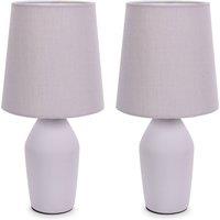 ValueLights Arlo Pair of Compact Ceramic Table Lamps with Fabric Shades and LED Bulbs in Lilac