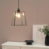 ValueLights Susie Pair of Glass Pendant Lantern Case Easy Fit Lamp Shade with LED Bulbs in Black