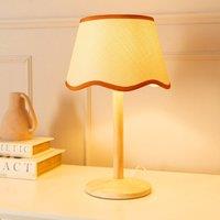 ValueLights Triston Natural Light Wood Stem Table Lamp with Scallop Trim Tapered Lamp Shade in Burnt Orange