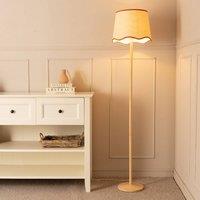 ValueLights Triston Natural Light Wood Stem Floor Lamp with Scallop Trim Tapered Lamp Shade in Burnt Orange