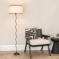 ValueLights Wiggle Black Metal Single Stem Floor Lamp with Linen Black Trim Drum Lamp Shade