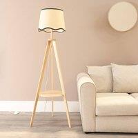 ValueLights Morrigan Natural Wood Tripod Floor Lamp Scallop Tapered Shade and Bulb in Black