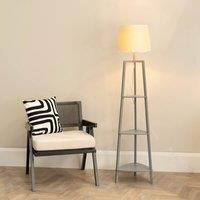 ValueLights Hiru Grey 3 Tier Shelf Floor Lamp with Scallop Edge Shade and Bulb in White