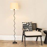 ValueLights Wiggle Black Metal Floor Lamp with Linen Scallop Trim Tapered Lamp Shade & Bulb in White