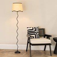 ValueLights Wiggle Black Metal Floor Lamp with Linen Scallop Trim Tapered Lamp Shade & Bulb