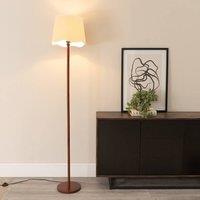 ValueLights Heather Dark Wood Stem Floor Lamp with Scallop Edge Tapered Shade and LED Bulb in White