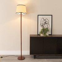 ValueLights Heather Dark Wood Stem Floor Lamp with Scallop Edge Tapered Shade and LED Bulb in Black
