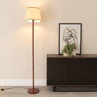 ValueLights Heather Dark Wood Stem Floor Lamp with Scallop Edge Tapered Shade and LED Bulb in Burnt Orange