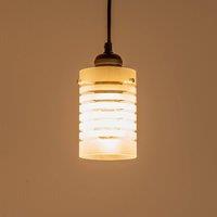 ValueLights Elsie Frosted Glass Striped Ceiling Small Cylinder Lamp Shade with LED Bulb in Grey
