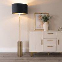 ValueLights Lexy Gold Dimmable Floor Lamp with Velvet Drum with Gold Inner Lamp Shade in Black