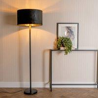 ValueLights Charlie Black Stem Floor Lamp with Black Velvet and Gold Inner Lamp Shade & Bulb