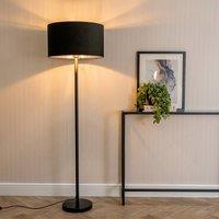 ValueLights Charlie Black Stem Floor Lamp with Black and Chrome Inner Lamp Shade and Bulb