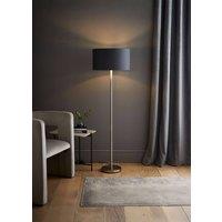 ValueLights Charlie Chrome Stem Floor Lamp with Fabric Drum with Chrome Inner Shade & Bulb in Charcoal