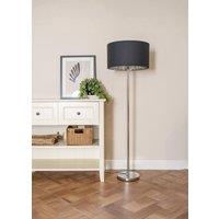 ValueLights Charlie Chrome Stem Floor Lamp with Fabric Drum with Chrome Inner Shade & Bulb in Black
