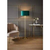 ValueLights Charlie Gold Stem Floor Lamp with Velvet Drum with Gold Inner Lamp Shade in Bottle Green