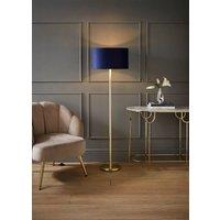 ValueLights Charlie Gold Stem Floor Lamp with Velvet Drum with Gold Inner Shade & LED Bulb in Dark Navy