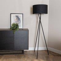 ValueLights Camden Black Tripod Floor Lamp with Black & Chrome Lamp Shade and Bulb