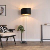 ValueLights Tavel Black Floor Lamp with Table and Black Velvet & Gold Lamp Shade and Bulb