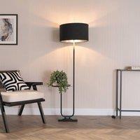 ValueLights Tavel Black Floor Lamp with Table and Black & Chrome Lamp Shade and LED Bulb