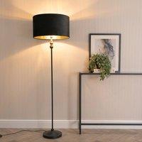 ValueLights Maggie Black Candlestick Floor Lamp with Black Velvet with Gold Inner Lamp Shade