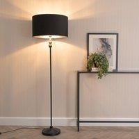 ValueLights Maggie Black Candlestick Floor Lamp with Black with Chrome Inner Lamp Shade